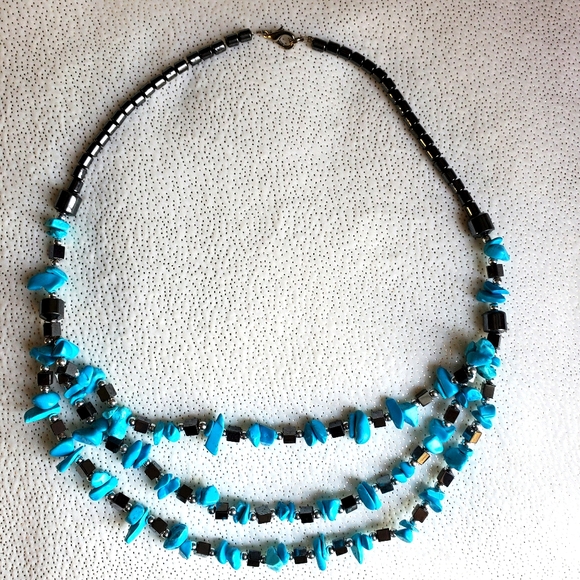 Turquoise Hematite Natural Stone Necklace. - Picture 2 of 3